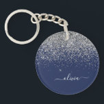 Monogram för Gnistran Silver Navy Blue Girly Glitt<br><div class="desc">Nyckelkedjan Silver och Navy Blue Gnistra Glitter Skriver Monogram Namn. Det gör perfekten söt 16-årsjubileum,  bröllop,  möhippa,  årsdag,  babydusch eller bachelorette-fest för någon som glam lyxen och chic stilar i kärlek.</div>