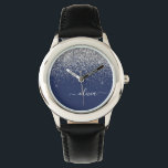 Monogram för Gnistran Silver Navy Blue Girly Glitt Armbandsur<br><div class="desc">Glitter-skriften Monogram Namn Watch i marinblått och Silver Gnistra. Det gör perfekten söt 16-årsjubileum,  bröllop,  möhippa,  årsdag,  babydusch eller bachelorette-fest för någon som glam lyxen och chic stilar i kärlek.</div>