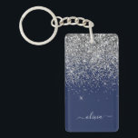 Monogram för Gnistran Silver Navy Blue Girly Glitt Nyckelring<br><div class="desc">Nyckelkedjan Silver och Navy Blue Gnistra Glitter Skriver Monogram Namn. Det gör perfekten söt 16-årsjubileum,  bröllop,  möhippa,  årsdag,  babydusch eller bachelorette-fest för någon som glam lyxen och chic stilar i kärlek.</div>