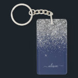 Monogram för Gnistran Silver Navy Blue Girly Glitt Nyckelring<br><div class="desc">Nyckelkedjan Silver och Navy Blue Gnistra Glitter Skriver Monogram Namn. Det gör perfekten söt 16-årsjubileum,  bröllop,  möhippa,  årsdag,  babydusch eller bachelorette-fest för någon som glam lyxen och chic stilar i kärlek.</div>
