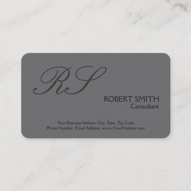 Monogram för grått Modern Simple Plain Elegant Visitkort (Framsida)