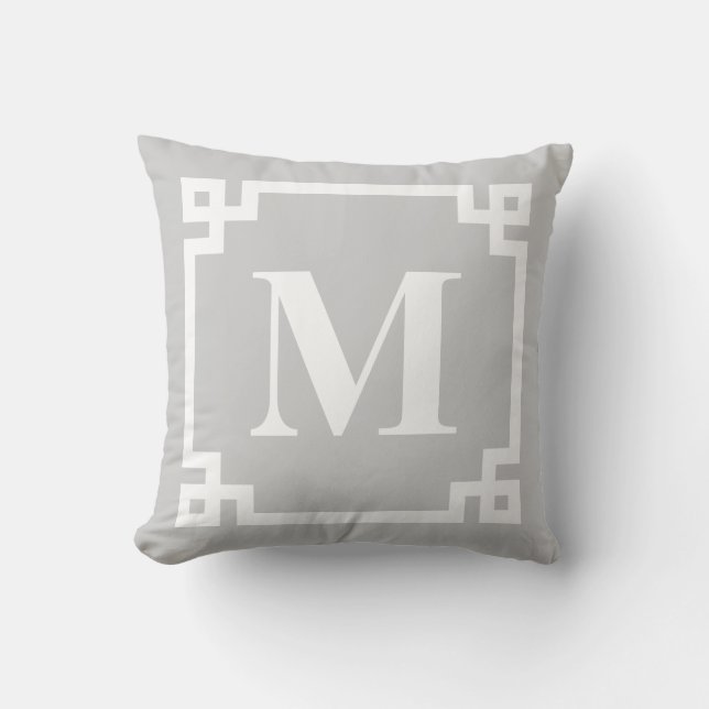 Monogram för grått och det moderna grekiska Nyckel Kudde (Framsida)