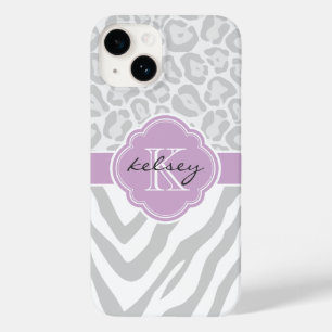 Monogram för grått och Lilac Animal Print