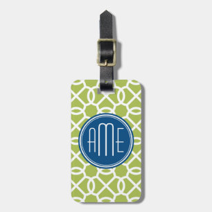 Monogram för grön och blå geometrisk Mönster Bagagebricka