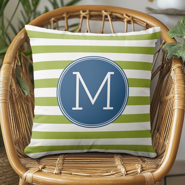 Monogram för Grönt av blå och fasad Mönster Kudde (Custom Monogram Pillow)