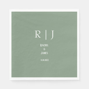 Monogram för Grönt - enkel minimal modern Bröllop Pappersservett
