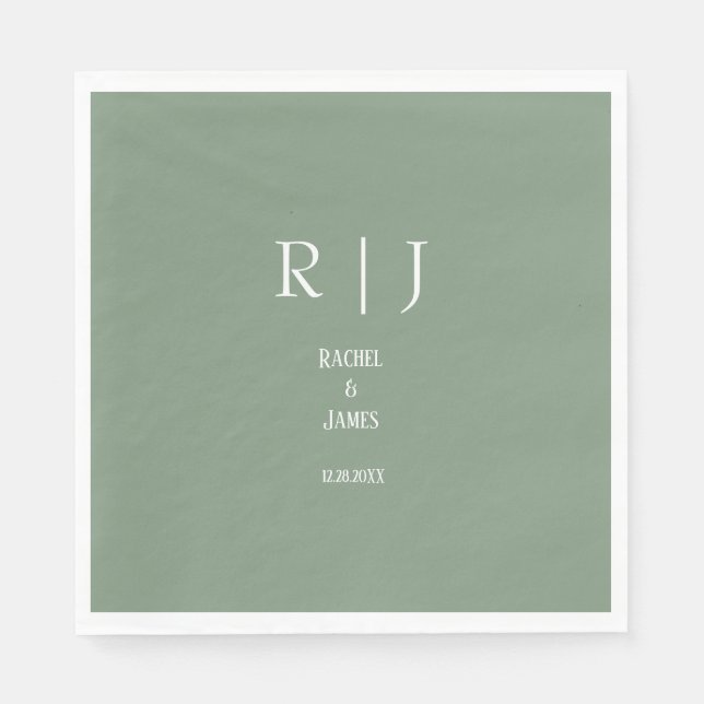 Monogram för Grönt - enkel minimal modern Bröllop Pappersservett (Framsidan)