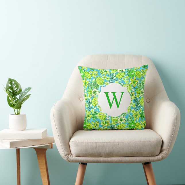 Monogram för Grönt för utskrift av Preppy Handflat Kudde (Stol)