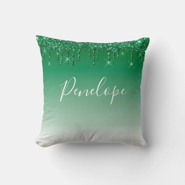 Monogram för grönt Glitter Kudde (Framsida)