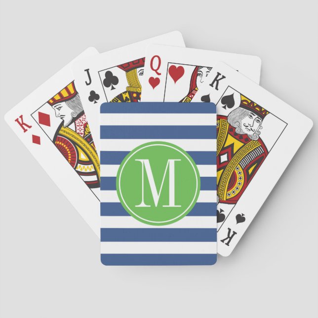 Monogram för grönt- och blåttrandanpassningsbar spelkort (Baksidan)