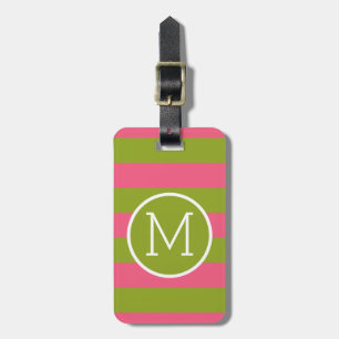 Monogram för grönt och Rosa Mönster Anpassningsbar Bagagebricka