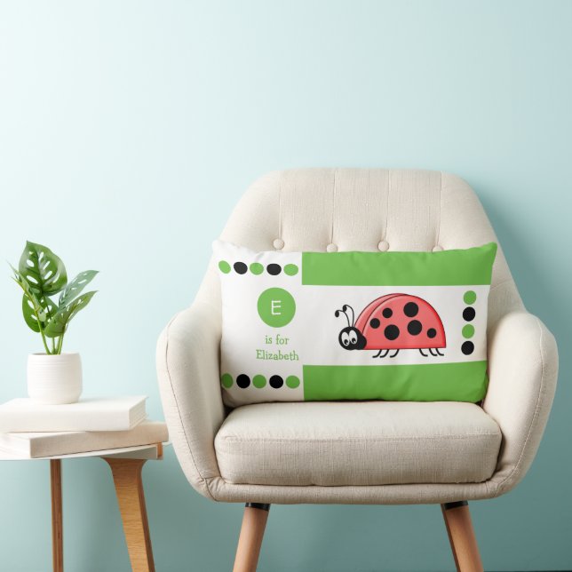 Monogram för grönt och vita ladyfågelbarn lumbarkudde (Stol)