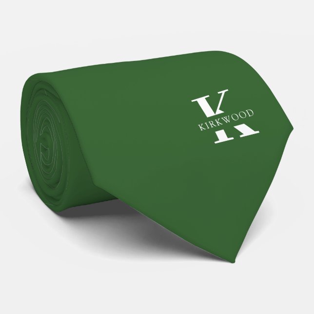 Monogram för grundläggande Grönt Elegant + Namn Slips (Rullad)