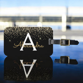 Monogram för guld Black Luxury Glitter Gnistra Bagagebricka
