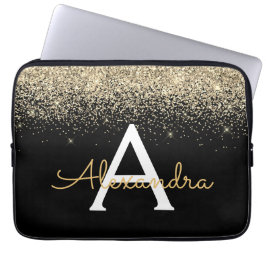 Monogram för guld Black Luxury Glitter Gnistra Laptop Fodral