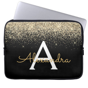 Monogram för guld Black Luxury Glitter Gnistra Laptop Fodral