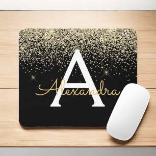 Monogram för guld Black Luxury Glitter Gnistra Musmatta