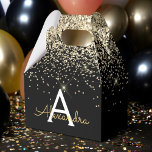 Monogram för guld Black Luxury Glitter Gnistra Presentaskar<br><div class="desc">Guld och Black Faux Glitter och Gnistra Elegant Gift Box. Den här Gift-boxen kan anpassas så att den omfattar ditt första och första namn och gör en underbar födelsedag,  bröllop,  bachelorette-fest,  möhippa eller babyduschbox. Kontakta designern om du vill ha anpassade matchande objekt.</div>