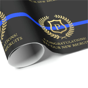 Monogram för guld för Faux för tunn blålinjen Presentpapper