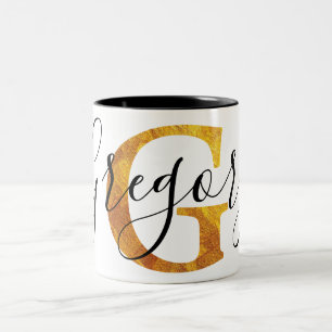 Monogram för guld "G" med personlignamn Två-Tonad Mugg