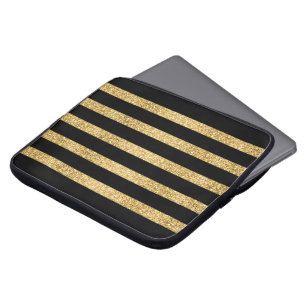 Monogram för guld Glitter Black Rand Mönster Laptop Sleeve