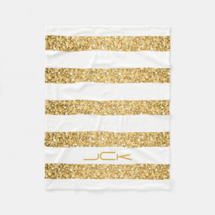 Monogram för guld Glitter White Rand Mönster Fleecefilt