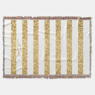 Monogram för guld Glitter White Rand Mönster Mysfilt