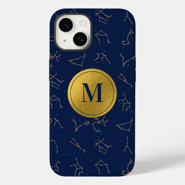 Monogram för guld & marinblå zodiakkonstellationer (Baksida)