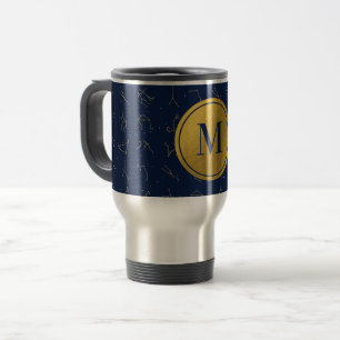 Monogram för guld & marinblå zodiakkonstellationer resemugg
