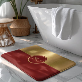 Monogram för guld och röd geometrisk design badrumsmatta