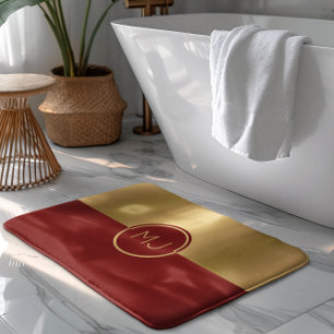 Monogram för guld och röd geometrisk design badrumsmatta