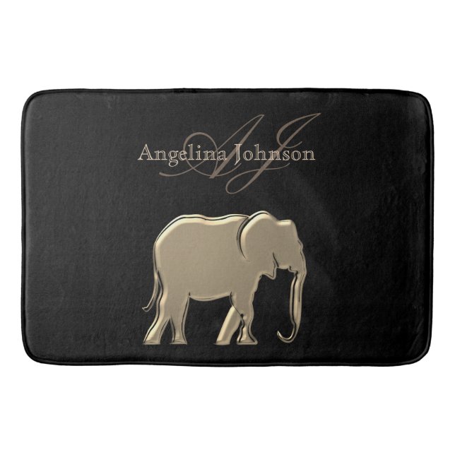 Monogram för guld och svart badrumsmatta (Framsidan)