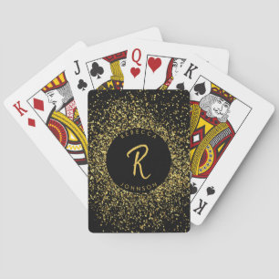 Monogram för guld och Svarta Glitter Ram Casinokort
