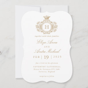 Monogram för guld och vit Elegant Inbjudningar