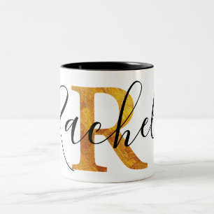 Monogram för guld "R" med personlignamn Två-Tonad Mugg