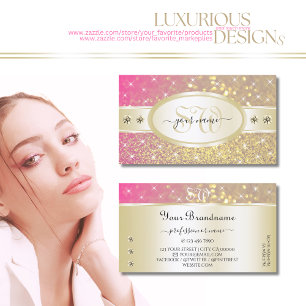 Monogram för Guld Rosa Lila Glitter Diamonds Monog Visitkort