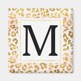 Monogram för guld Rosa White Leopard Magnet