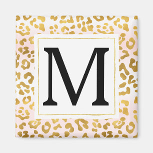Monogram för guld Rosa White Leopard Magnet