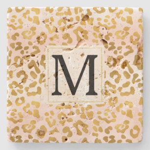Monogram för guld Rosa White Leopard Stenunderlägg