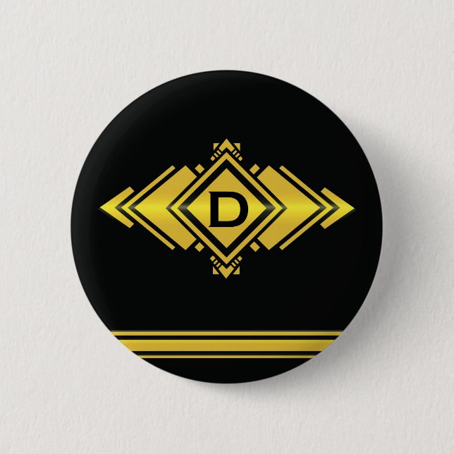 Monogram för guld- & svartart décostil knapp (Framsida)