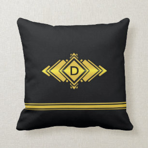 Monogram för guld- & svartart décostil kudde