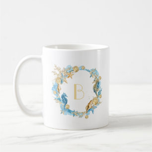 Monogram för havs- och strandblåttguld kaffemugg