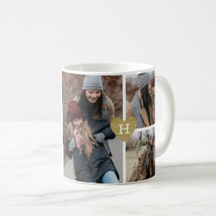 Monogram för hjärta för beställnings- fotoColl Kaffemugg