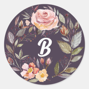 Monogram för höstblomning runt klistermärke