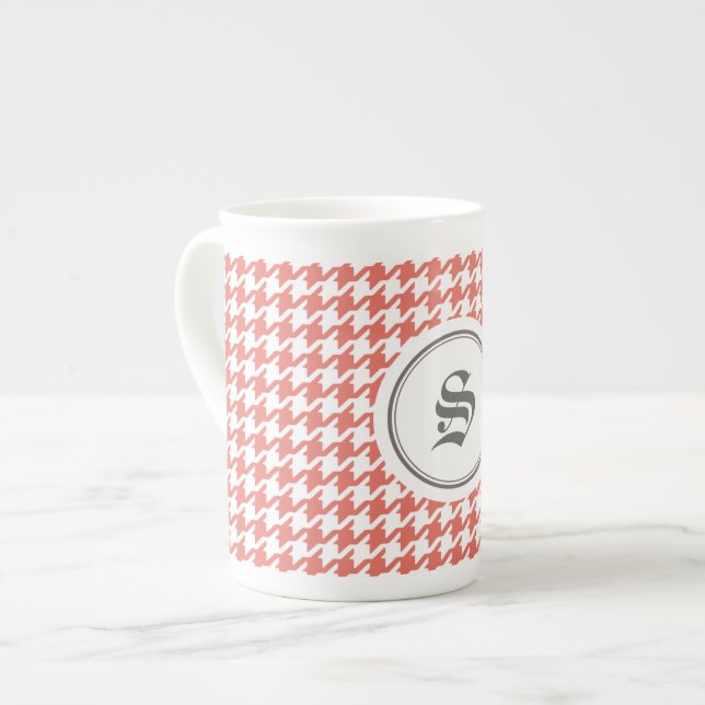 Monogram för houndstooth för stilfull benporslin mugg (Framsida vänster)