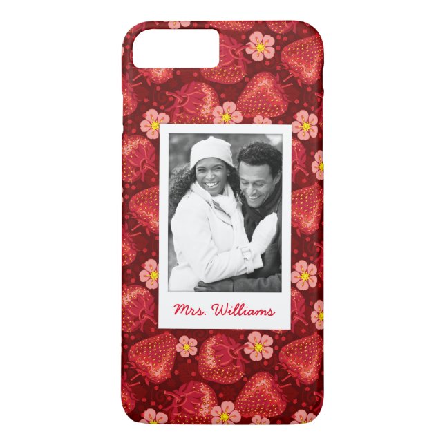 Monogram för jordgubbeblommarmönster | Case-Mate iPhone skal (Baksida)