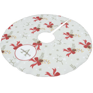 Monogram för julfamiljen Festive Red Bows Julgransmatta Borstad Polyester