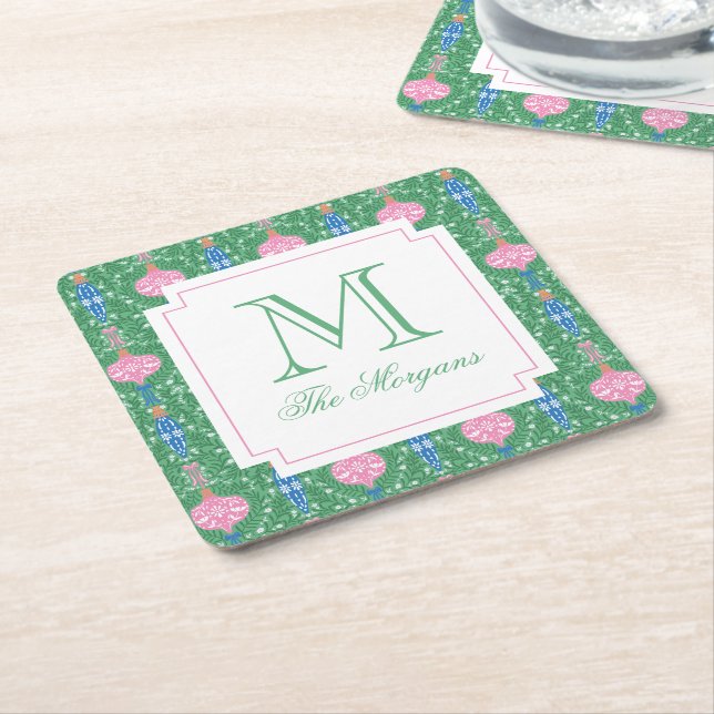 Monogram för julprydnader underlägg papper kvadrat (Vinklad)