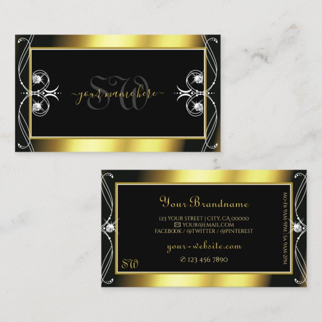 Monogram för juveler från lyxornat Black Guld Gnis Visitkort (Fram/baksida)