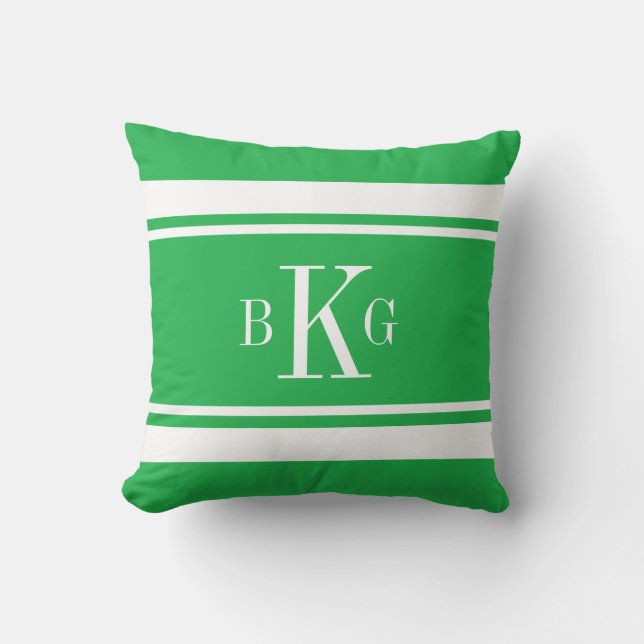 Monogram för Kelly grön nautisk randanpassningsbar Kudde (Framsida)